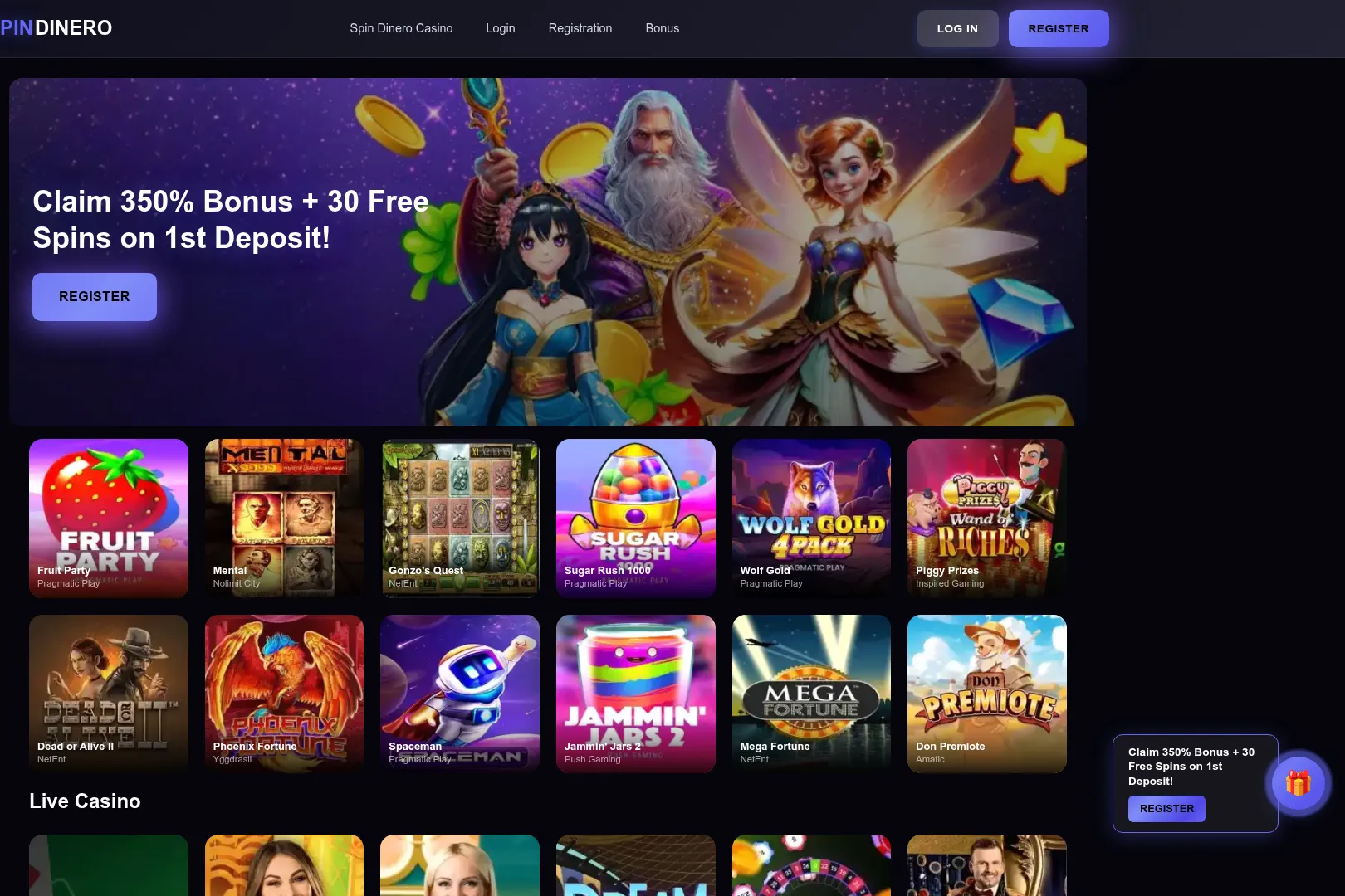 Spin Dinero Casino desktop view
